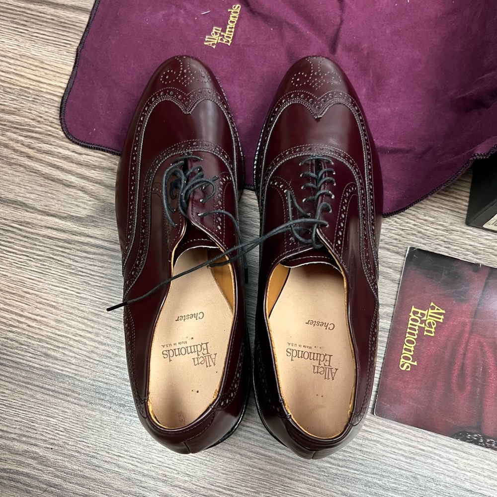 NEW Allen Edmonds Chester Burgundy Wingtip Oxfords 11.5 D - Picture 6 of 11